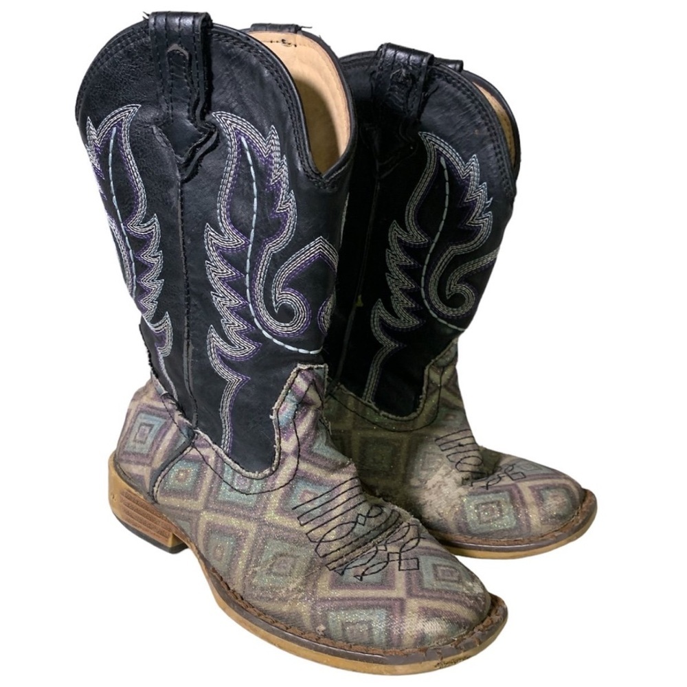 Roper Size 5 Girls Black‎ Geometric Glitter Cowboy Boots